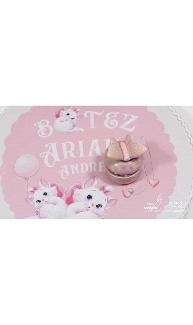 Trusou de botez roz brodat inspirat din desenul animat Pisicile Aristocrate cu pisica Marie 24
